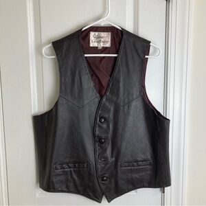 Vintage Gino Leather Black Vest Men's Size L Button Missing Front Pockets.